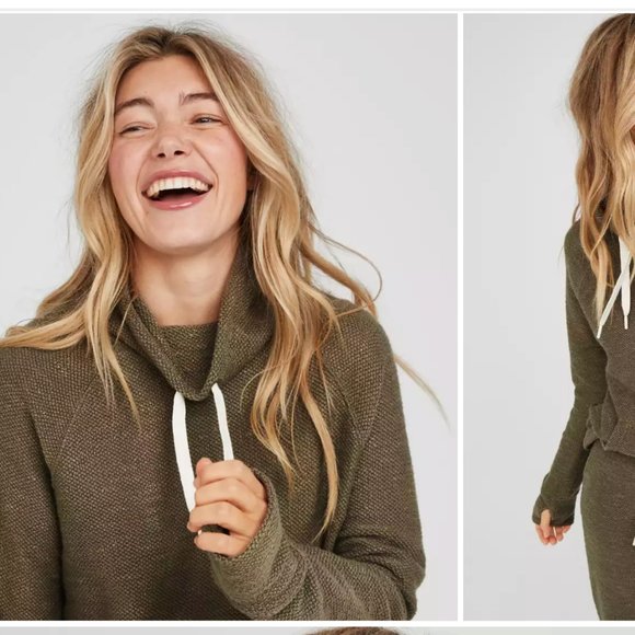 OFFLINE By Aerie Snowday Mock Neck Sweatshirt Washed Olive - Picture 2 of 3